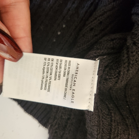 American Eagle Black Crochet Long Bell Sleeve Cropped Sweater Size XL Boho Y2k - Picture 10 of 10